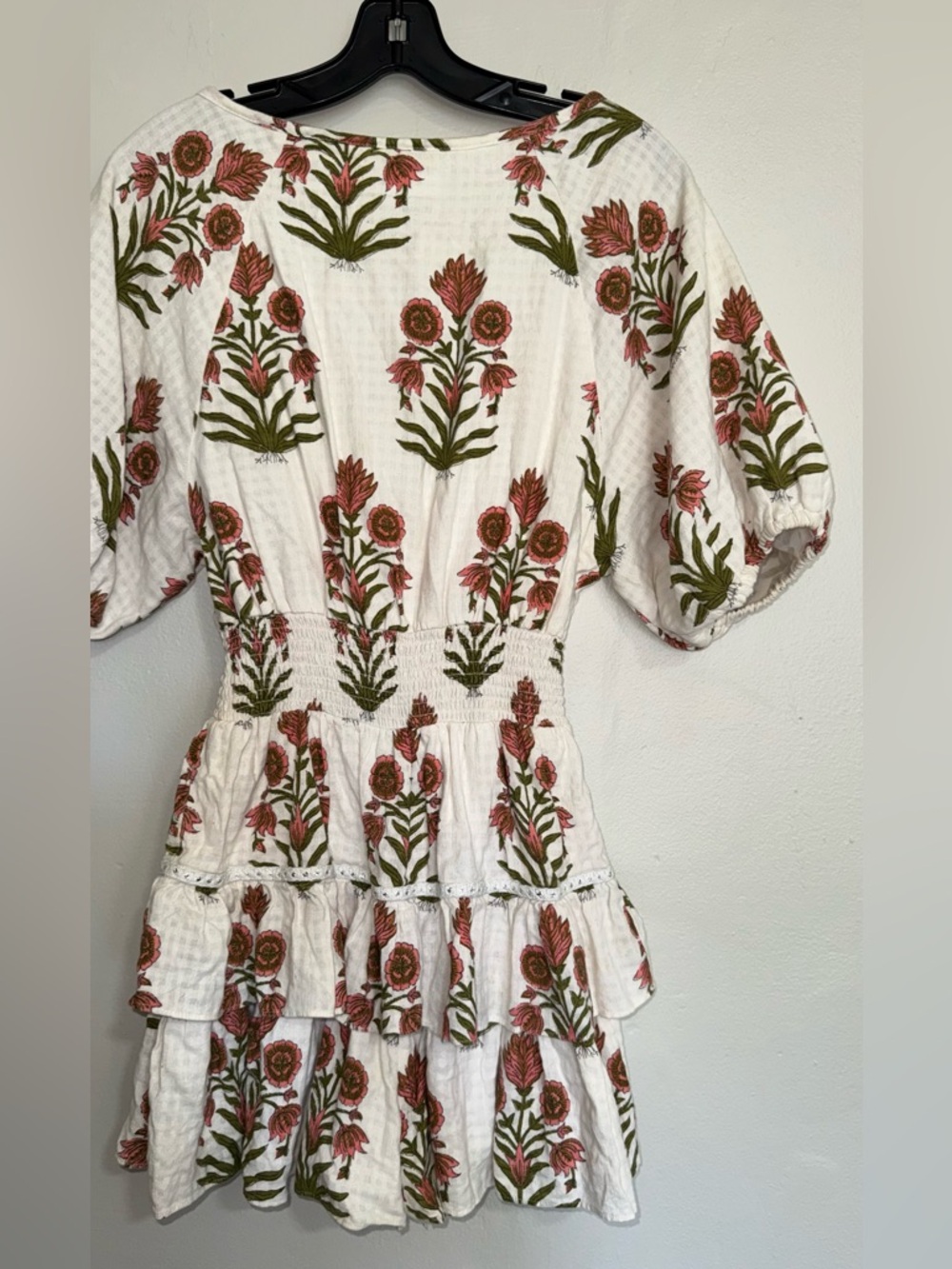 SAYLOR White Dress with Subtle Pink and Olive Floral Accents - Picture 10 of 16